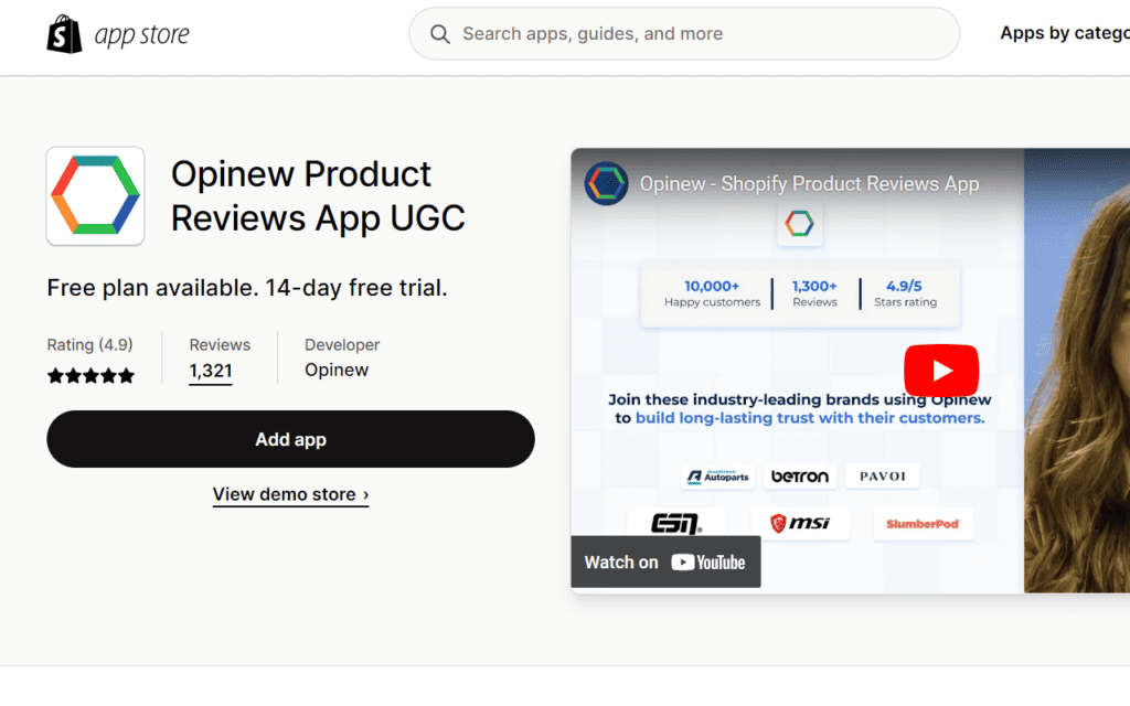 Opinew Best Review app for Shopify