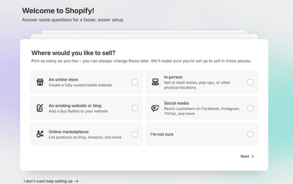 Initial Setup Shopify