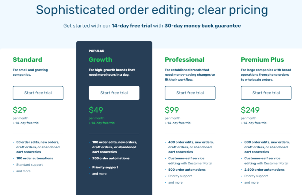 pricing plan cleverific order editor