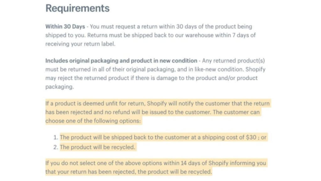 dropshipping return policy