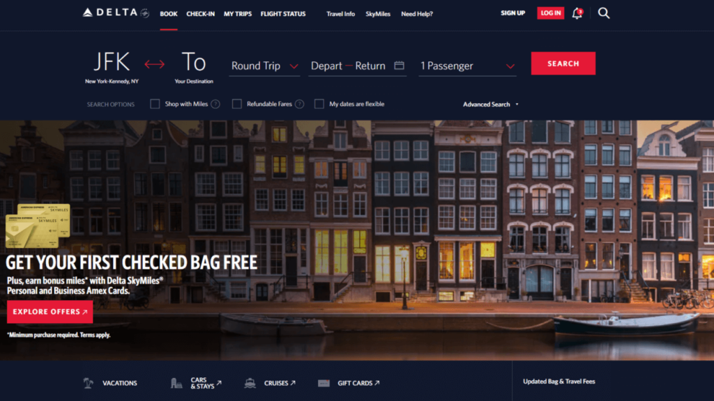 delta airlines homepage